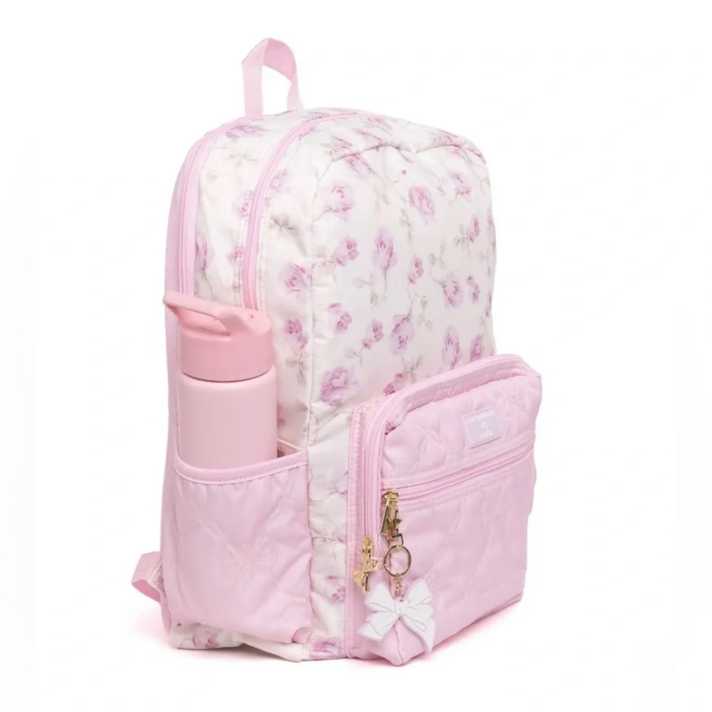 LoveShackFancy x yoobi Pink Floral Quilted Kids Backpack